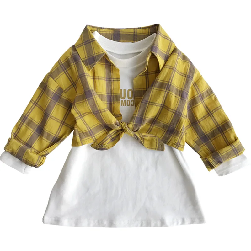 

Mihkalev kids clothes girls autumn set suit Plaid tops+dress 2pecs children long sleeve clothing sets kids girls tracksuit