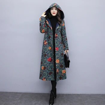 

Uego Thicken Fleece Warn Hooded Winter Coat Print Floral Cotton Outerwear Vintage Coat Plus Size Women Casual Jackets Coat
