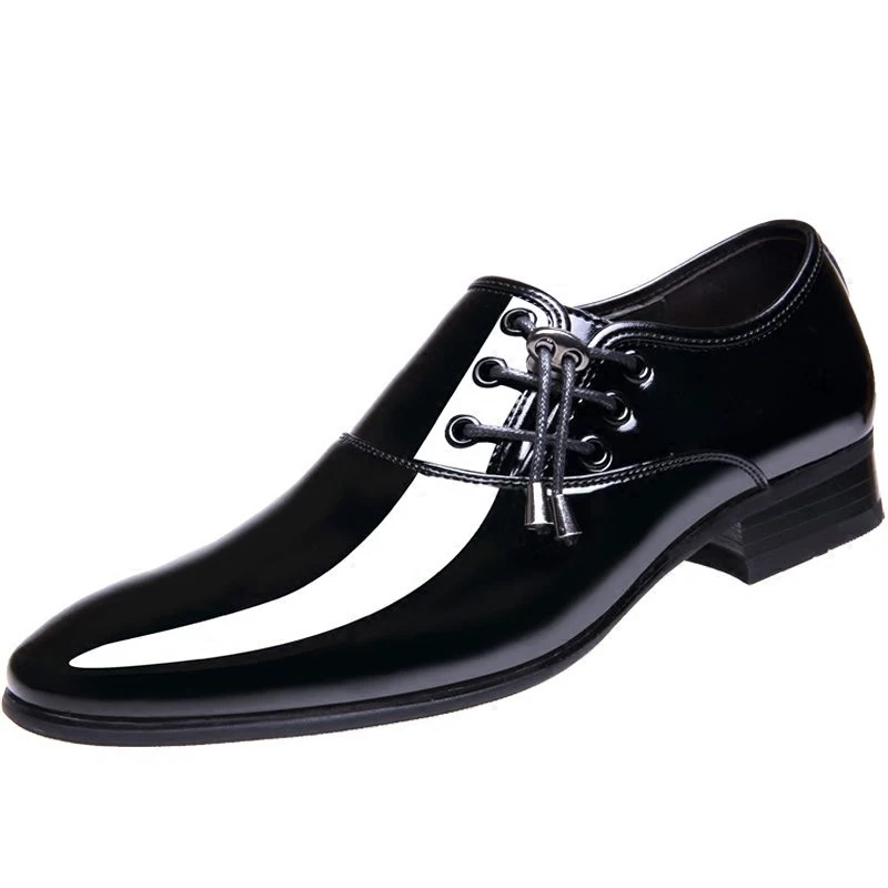 Black New Popular Men Anti-slippery Wedding Shoes Luxury Dress Shoes Man Elastic Band Brogue Youth Shoes PU Leather Pointy Shoes Male - Цвет: Black