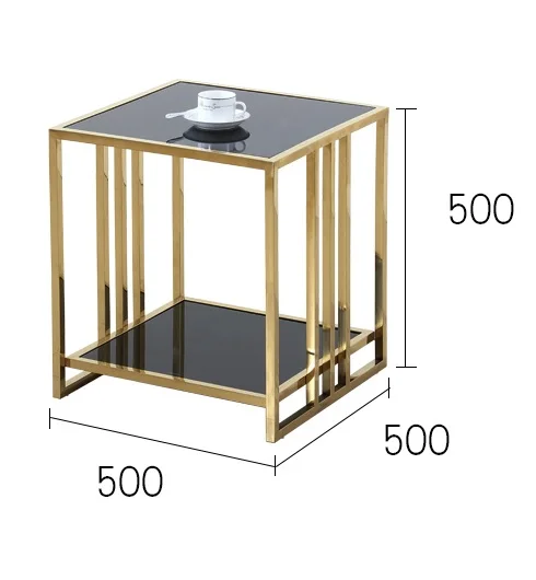 

50cm Cube Coffee Table with Gilded Metal Frame and Glass Top
