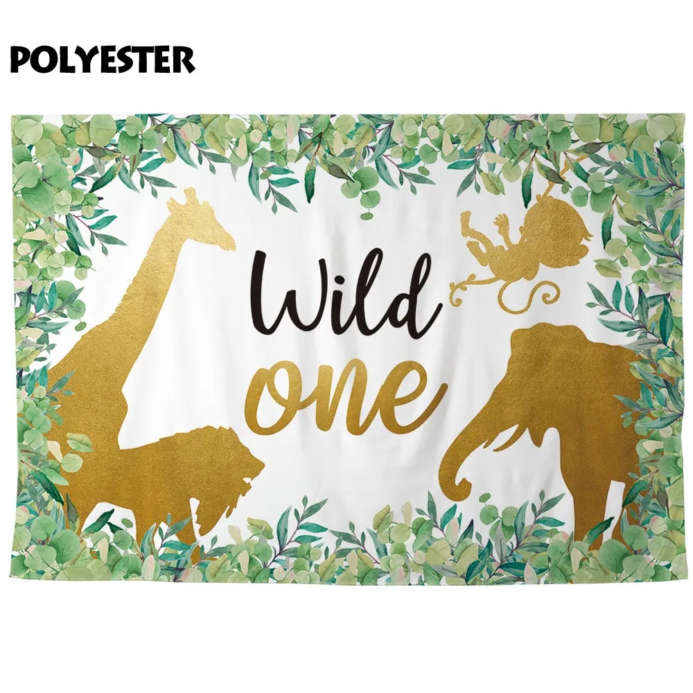 Allenjoy Wild One вечерние обои для фотосессии с изображением тропических джунглей листьев золотого жирафа обезьяны слона льва детские товары для мероприятий