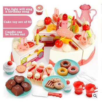 

82 pcs Funny Children Pretend Role Play Kitchen Toy Happy Birthday Cake Donut Ice Cream Food Tea Set Cutting Education Toys Kids
