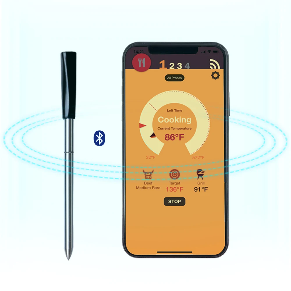 Беспроводной цифровой Bluetooth термометр для барбекю с 2 датчиками контроль с помощью приложения для приготовления пищи печь для приготовления мяса Гриль Термометр кухонный инструмент