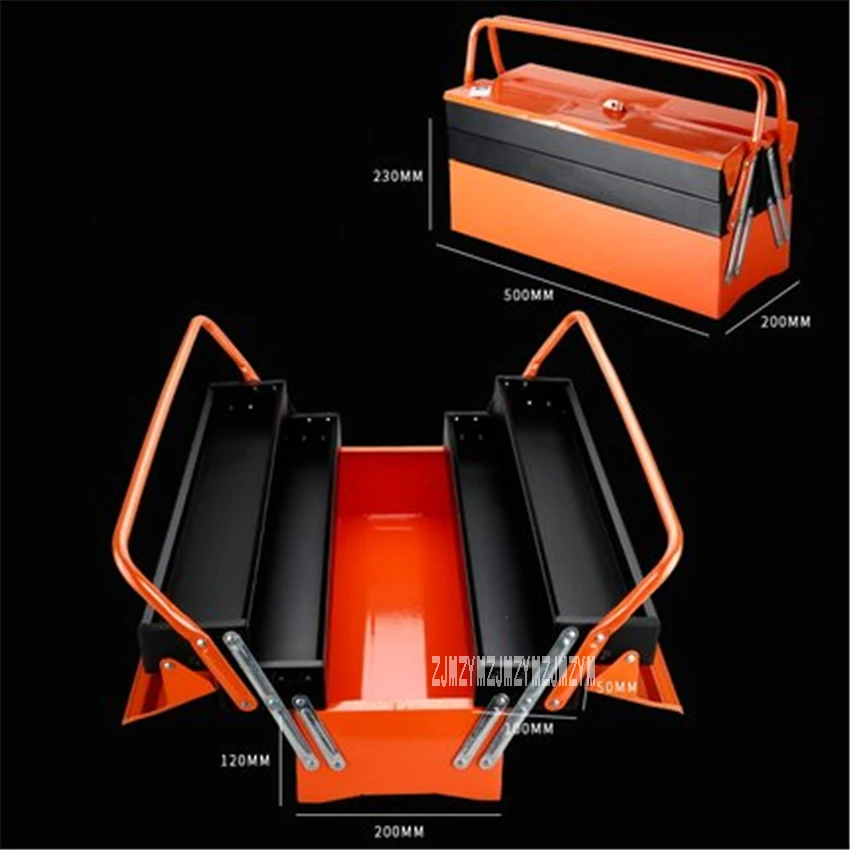 Household Portable Toolbox Three-layer Thicken Iron Storage Box Folding Tool Box Multi-function Maintenance Hardware Toolbox