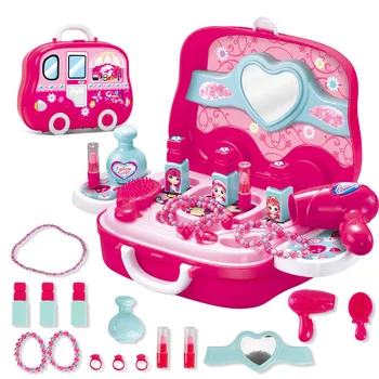 

Pretend Play Kid Make Up Toys Pink Makeup Set Princess Hairdressing Simulation Plastic Toy For Girls Makeup Suitcase Toys Gifts