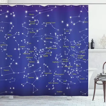 

Constellation Shower Curtain Astronomy Science Names of Stars Zodiac Signs Night Sky Bathroom Decor Set with Hooks 70" Long