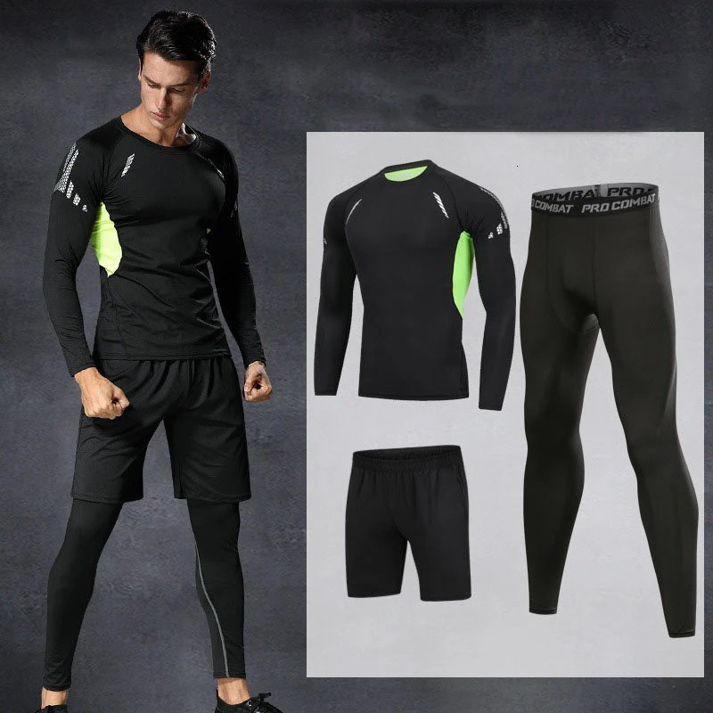 Men sportswear-3-4 Мужская спортивная одежда, Компрессионные спортивные костюмы, быстросохнущие комплекты для бега, одежда, спортивный костюм для бега, тренировок, тренажерного зала, фитнеса, спортивные костюмы, набор для бега - Цвет: Men sportswear-3-4