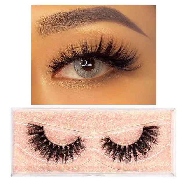 FOXESJI Makeup Eyelashes 3D Mink Lashes Fluffy Soft Wispy Natural Cross Eyelash Extension Reusable Lashes Mink False Eyelashes E08