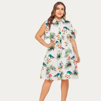 

Boho Floral Print Short Sleeve A Line Summer Dress Women Bohemian Flowy Cold Shoulder Casual Dress Lady Vacation Midi Dress