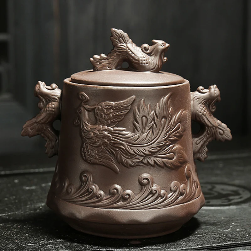 Yixing Purple Clay Sealed Spice Jar Ceramic Retro Embossed Dragon Phoenix Food Container Candy Storage Tank Tea Caddies Canister | Дом и сад