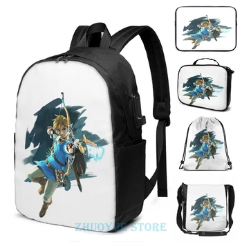 

Graphic print The Legend Of Zelda Breath Of The Wild USB Charge Backpack men School bags Women bag Travel laptop bag