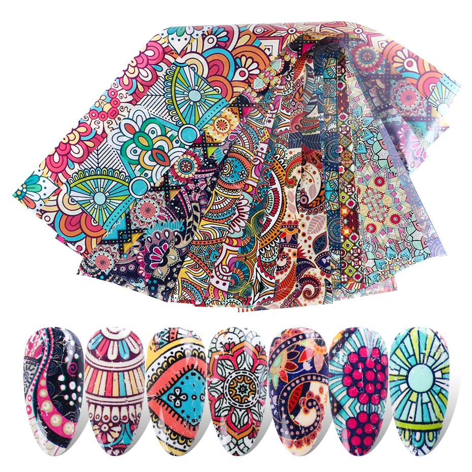 

16pcs Vintage Geometric Nail Foil Gel Polish Slider Retro Colorful Starry Sky Nail Wraps Adhesive Decal Tools Manicure BE2007