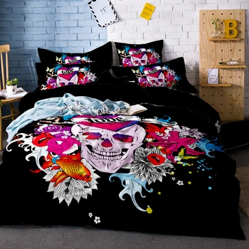 

Skull Duvet Cover Set Florals Print Black White Bedding Set Sexy Lips Bed Linen Set Sugar Skull Bedclothes 3pcs for Kids Boys