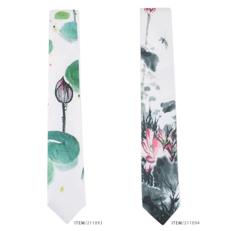 Men's Printed Tie Casual Banquet Suit Shirt Accessories Yarn-dyed Polyester Silk White Fine Novelty Landscape Painting Necktie