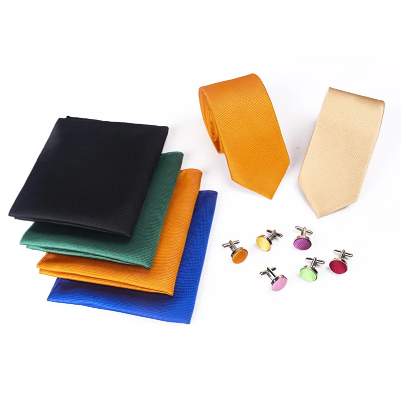 

Solid Color Thread Tie Pocket Square Set Cufflinks Men's Tie 3pcs Set Low