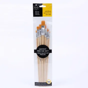 

Factory Direct Sales 8 Yellow Nylon Wool Painting Suit Flat Tip Watercolor Gouache Painting Brush