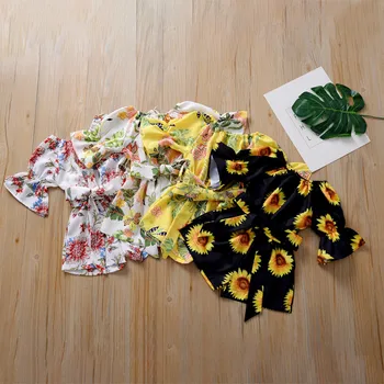 

Toddler Kids Baby Girls Floral Flowers Off Shoulder Romper Jumpsuit Clothes (6M-4T) Children's Bow Summer Baby Girls Clothes