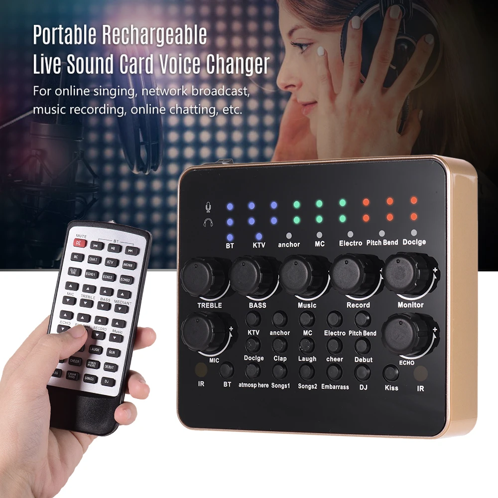 Portable Rechargeable Live Sound Card Voice Changer Built-in Multiple Effects BT Connection with Remote Control | Спорт и