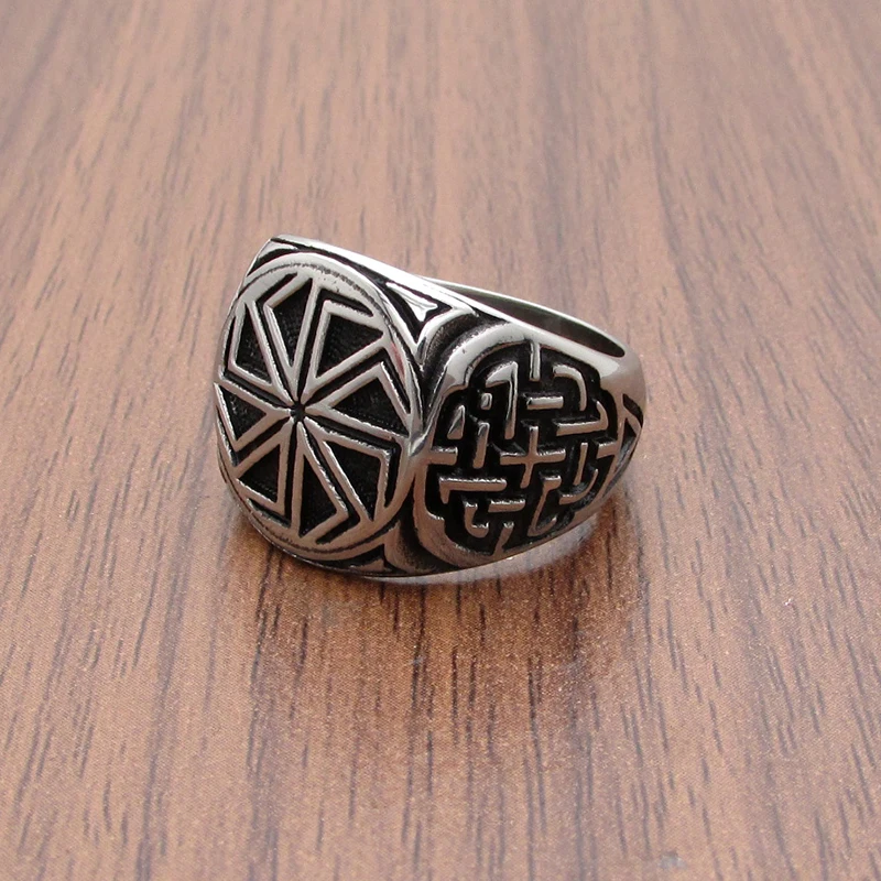 Free Shipping Punk Stainless Steel Silver Color Kolovrat Slavic Symbol of the Sun Ring Stunning Ornament Unique Pagan Jewelry