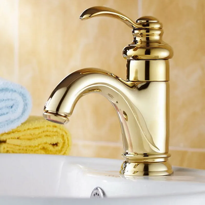 Gold Polished Brass Single Handle Bathroom Sink Basin Faucet Mixer Tap mgf008 