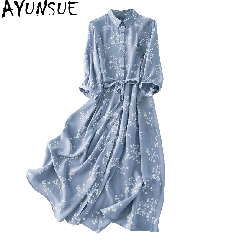 AYUNSUE Woman Dress Summer 2020 Floral 100% Silk