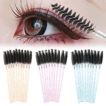 

50 Pcs Disposable Crystal Handle Eyelash Brush Mascara Spiral Wands Applicator Grafting Eyelash Curling Comb Lashes Makeup Tool
