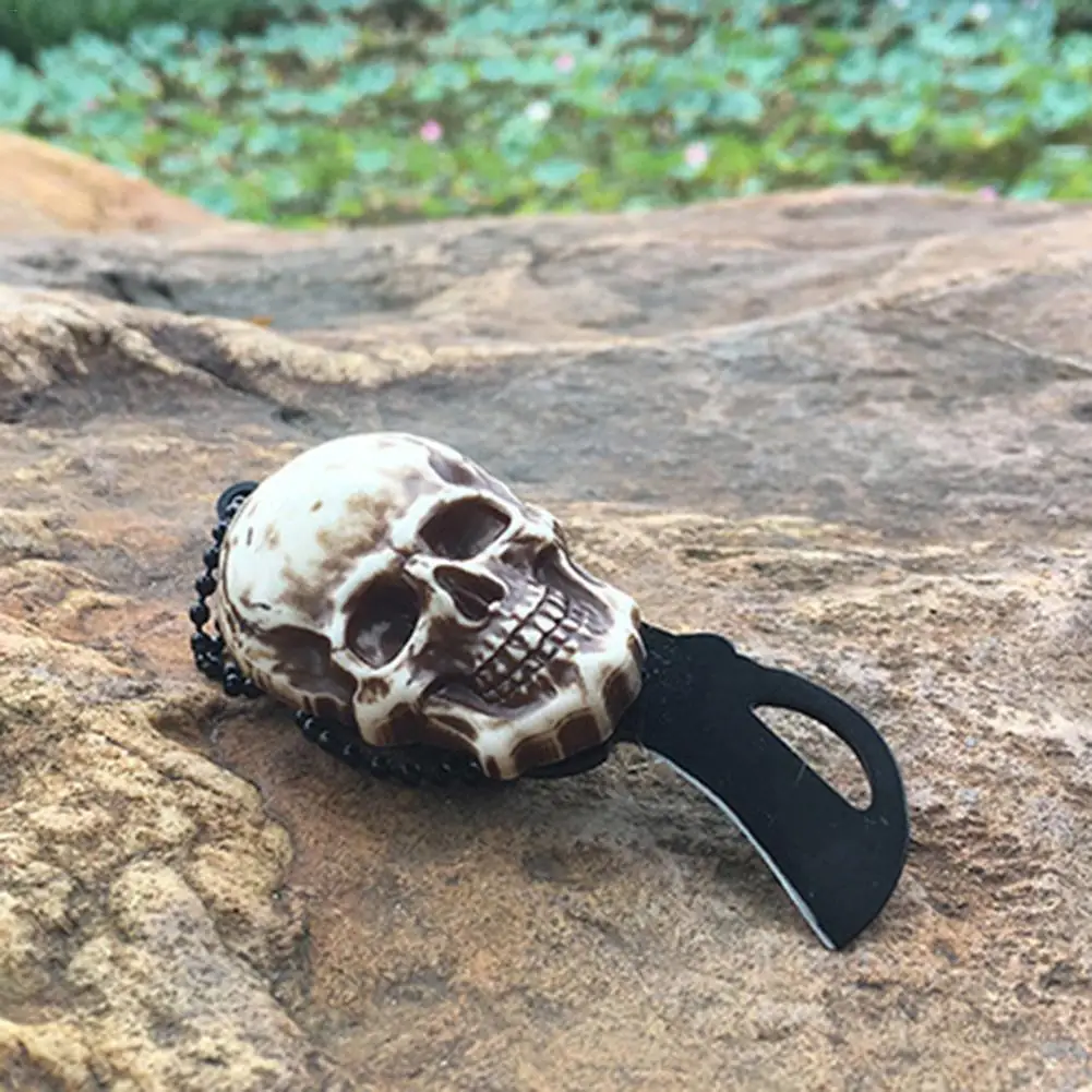 

Vintage Gold Sliver Skull Design Pocket Mini Knife Outdoor Camping Survival Tactical Knife Necklace Keychain Tool Drop Shipping