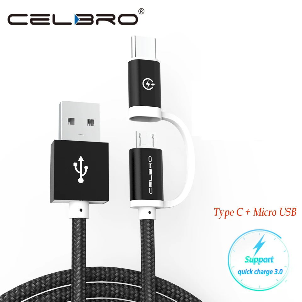 Usb type-C кабель для быстрой зарядки mi cro USB кабель 2 в 1 быстрая зарядка 3,0 зарядное устройство для телефона Usbc mi crousb для samsung Xiaomi mi 9 9T A3