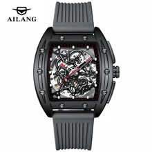 

AILANG Fashion Gray Silicone Strap Waterproof Men's Watches Men's Steampunk Square Luminous Automatic Mechanical Clock 8616B