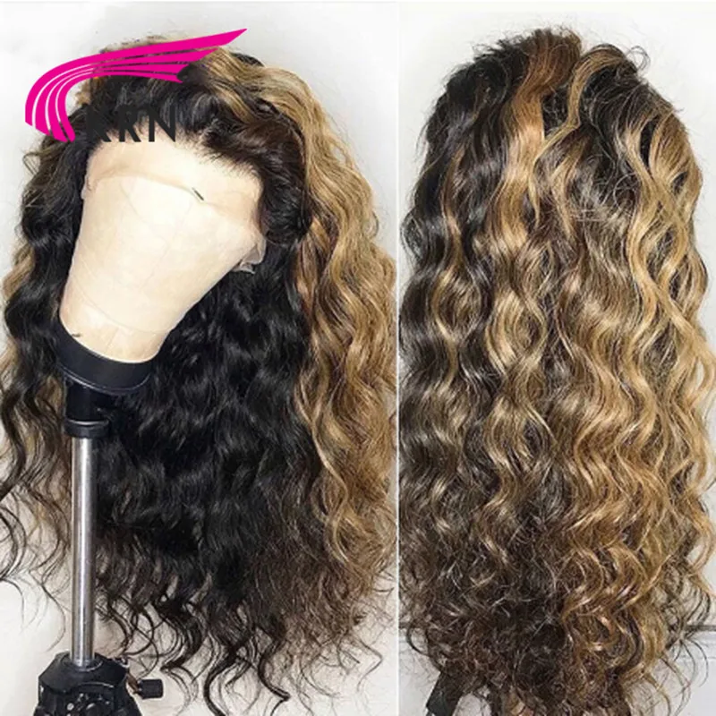 KRN 13x3 парик с кружевом спереди бразильские волнистые Омбре цвет человеческих волос парики с волосами младенца предварительно сорвал волосы remy для женщин 180% Плотность