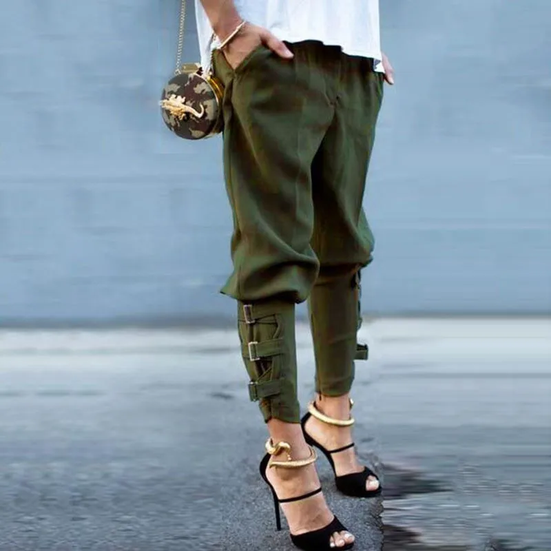 Women's solid color casual tie trousers foot pants pencil pants adidas pants Pants & Capris