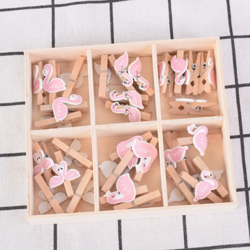 

New Style Pink Heart Boxed Wooden Clip Pure Time Period Boxed Wooden Clip Cartoon Modeling Wooden Clip Multi--