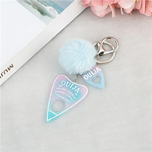1 шт. женский брелок Ouija Planchette блестящая Смола амулеты сумочка брелок с пухом мяч Ouija доска брелок - Цвет: pink blue