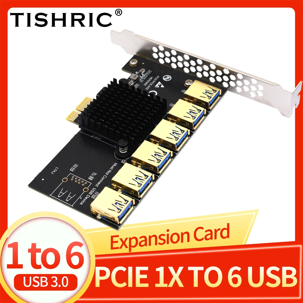 

TISHRIC PCIE Multiplier Hub PCIE 1 To 6 Usb 3.0 Port Express 1x 6x PCIE Riser 009s Card Extender For ETH BTC Mining Miner