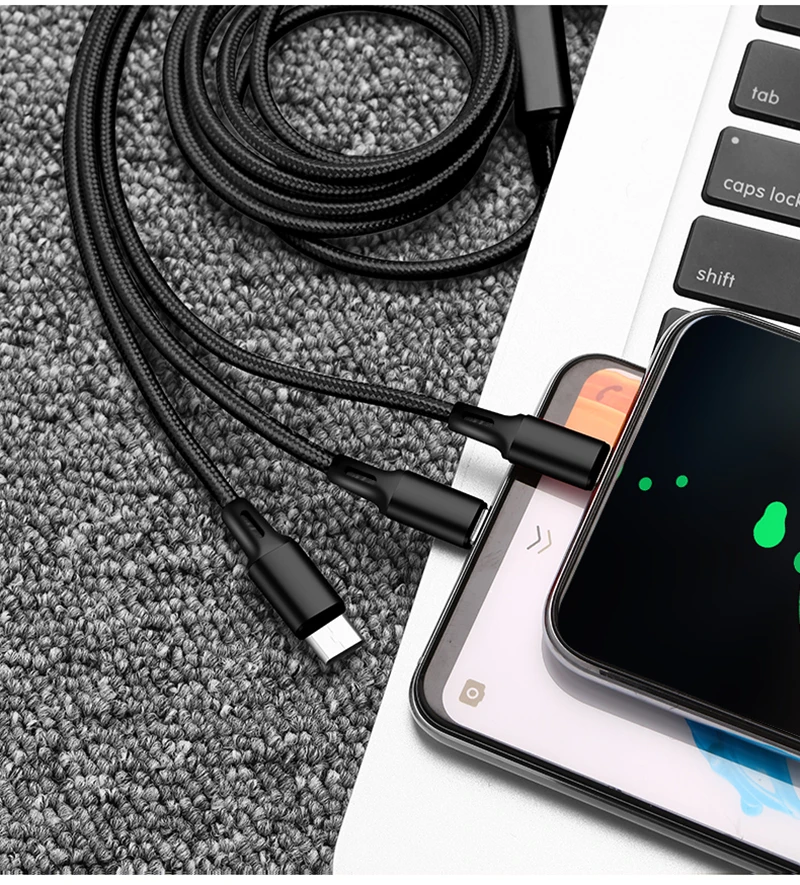 3 в 1, зарядный usb-кабель для мобильного телефона, Micro usb type-C, кабель для передачи данных для samsung, huawei, нейлоновый плетеный шнур зарядного устройства для iPhone Xs - Цвет: Черный