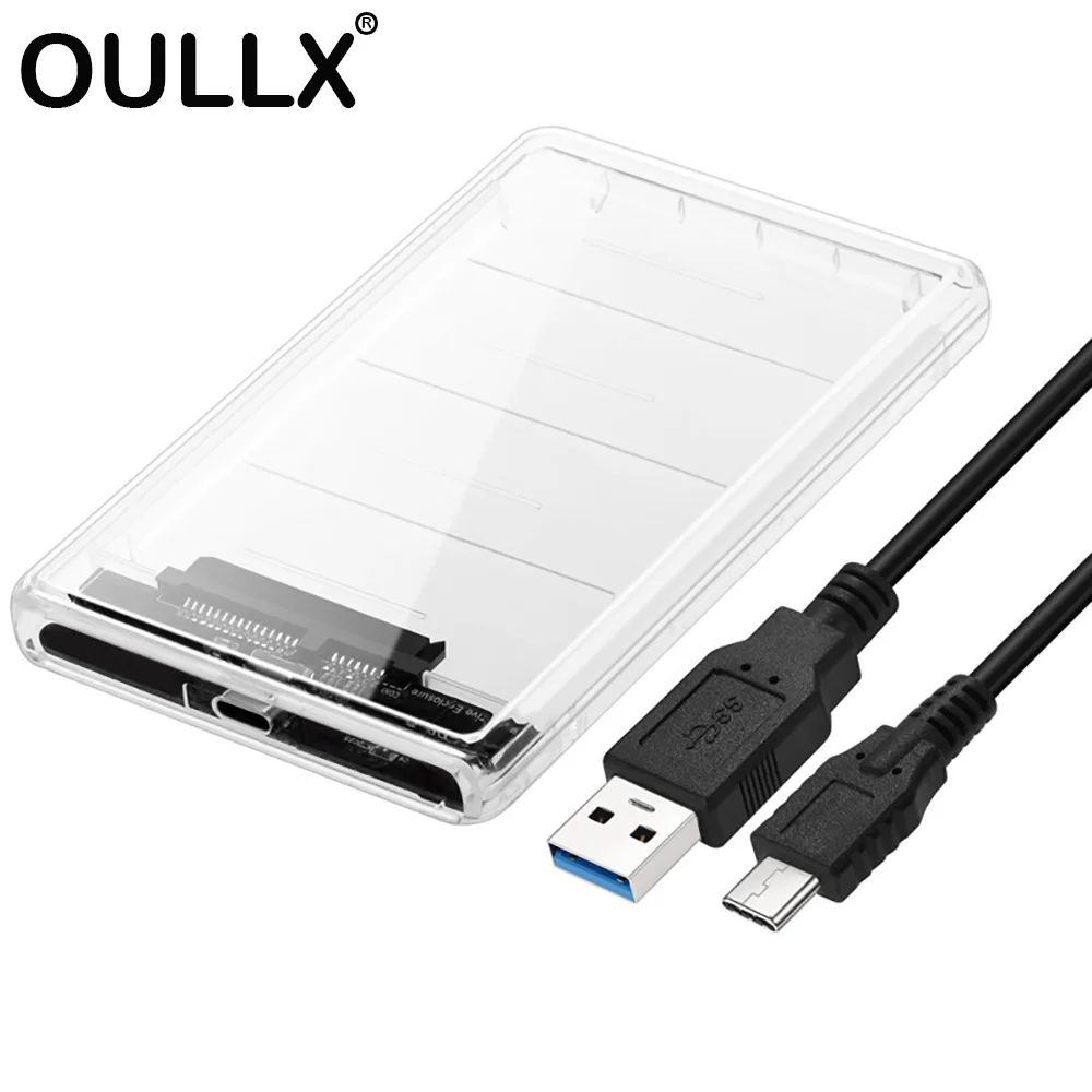 

OULLX 2.5inch HDD Case Transparent SATA to Type C USB3.1 Adapter Hard Drive Enclosure for SSD Disk Box HD External HDD Enclosure