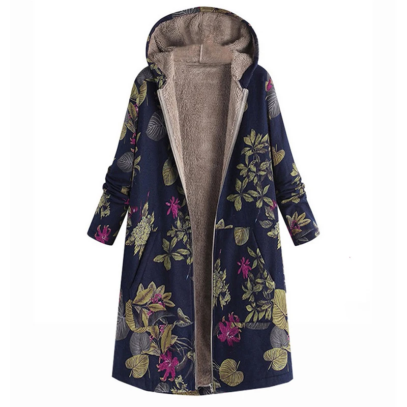 Long Winter Jacket For Women Padded Outerwear Plus Size Women Casual Coats Printed Thicken Warm Military Coat With Hood