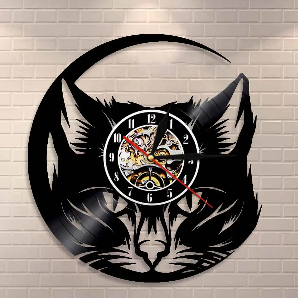 Meow настенные часы с головой кошки Черные виниловые записью художественные для