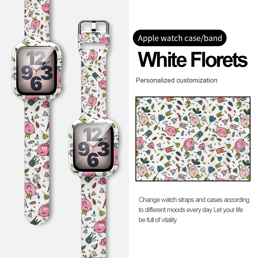 Silicone Strap+Cover for Apple Watch Bands 44mm 40mm 42mm 38mm Screen Protector, Glass+Silicone Wristband Strap for iwatch 2 in1 Silicone Strap+Cover for Apple Watch Bands 44mm 40mm 42mm 38mm Screen Protector, Glass+Silicone Wristband Strap for iwatch 2 in1