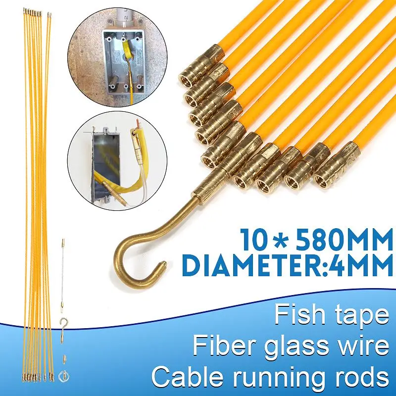 

10pcs/set 100cm Diameter 4mm Fiberglass Running Electrical Wire Cable Pulling Electrical Extension Cord for Wire With Hooks