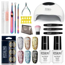ROSALIND блестящий набор гель-лаков для ногтей УФ светодиодная лампа для сушки ногтей гибридные Лаки замочить от нейл-арта Полупостоянный базовый верхний слой