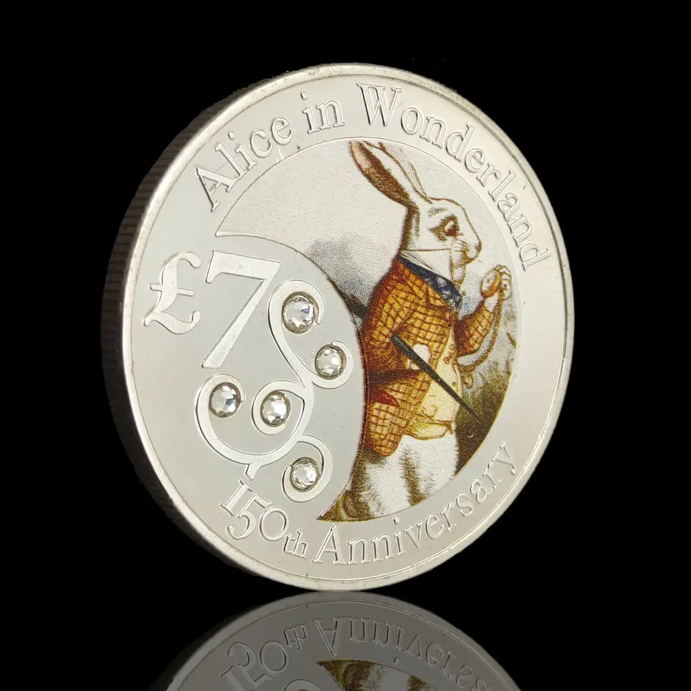 Colección de monedas conmemorativas de VANUATU, Alicia en el país de las Maravillas, 150ª aniversario, chapado en plata, 7