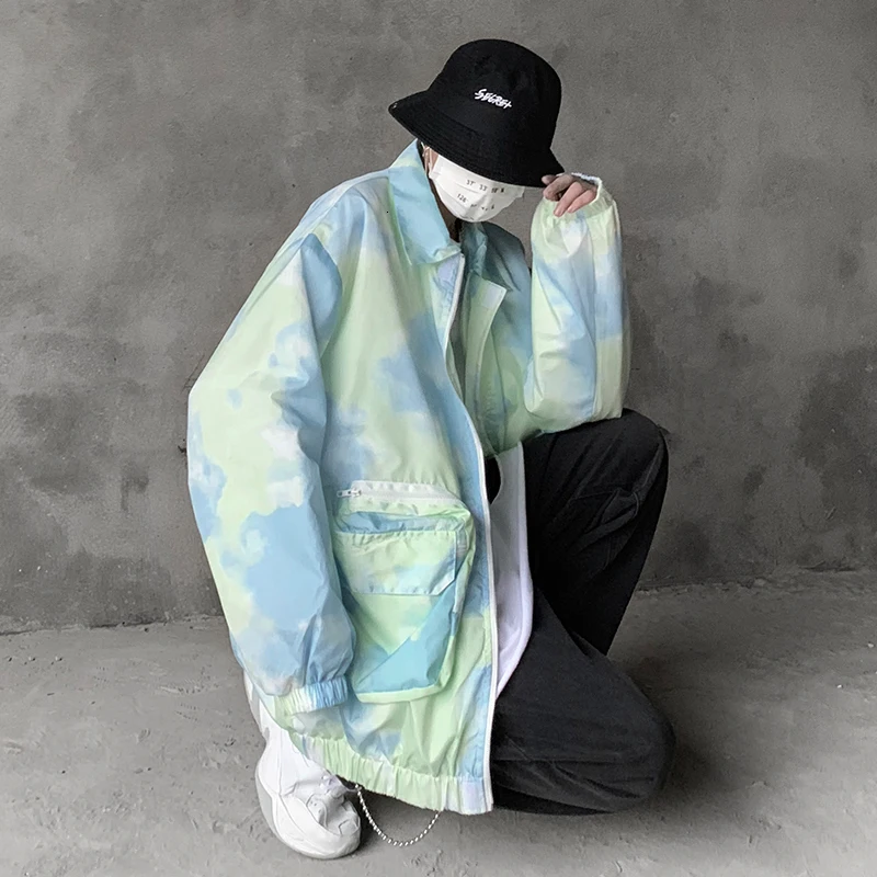 

Autumn Camo Jacket Men's Fashion Tie Dye Print Casual Big Pocket Hip Hop Jackets Men Streetwear Wild Loose Bomber Jacket Mens