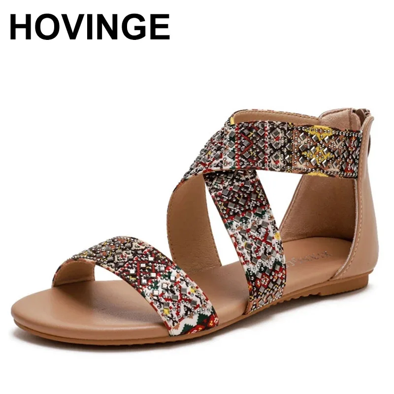 

Сандалии женские летние в этническом стиле, на плоской подошве