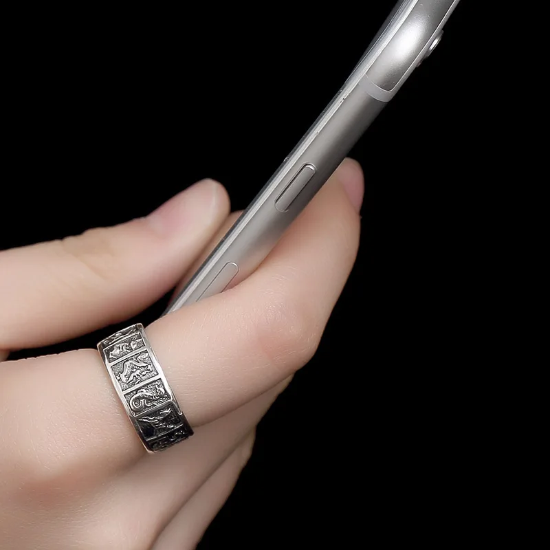 

One Deer Silver S990 Pure Silver Chinese Zodiac Xiangyun Ring Men's Women's Versatile Fine Silver Adjustable Rings