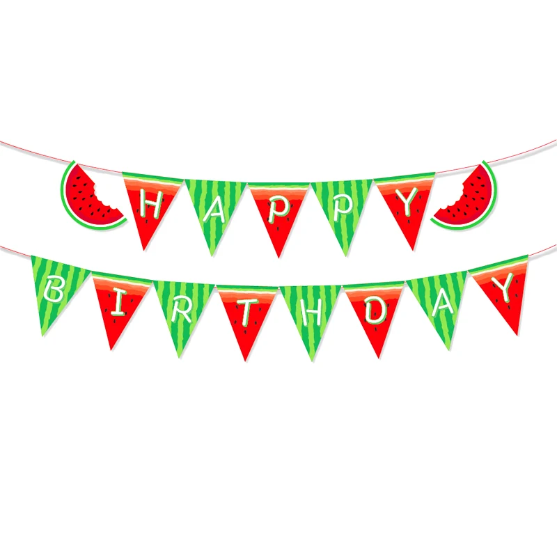 

Happy Birthday Kids Favors Flags Decoration Hanging Banner Baby Shower Events Party Watermelon Theme Pennants 1Set/pack