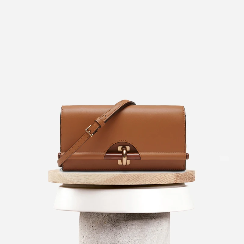 

Vintage Wooden Lock Women Shoulder Crossbody Purse Designer Multi-card Bit Card Holder Wallets Luxury Pu Leather Phone Money Bag