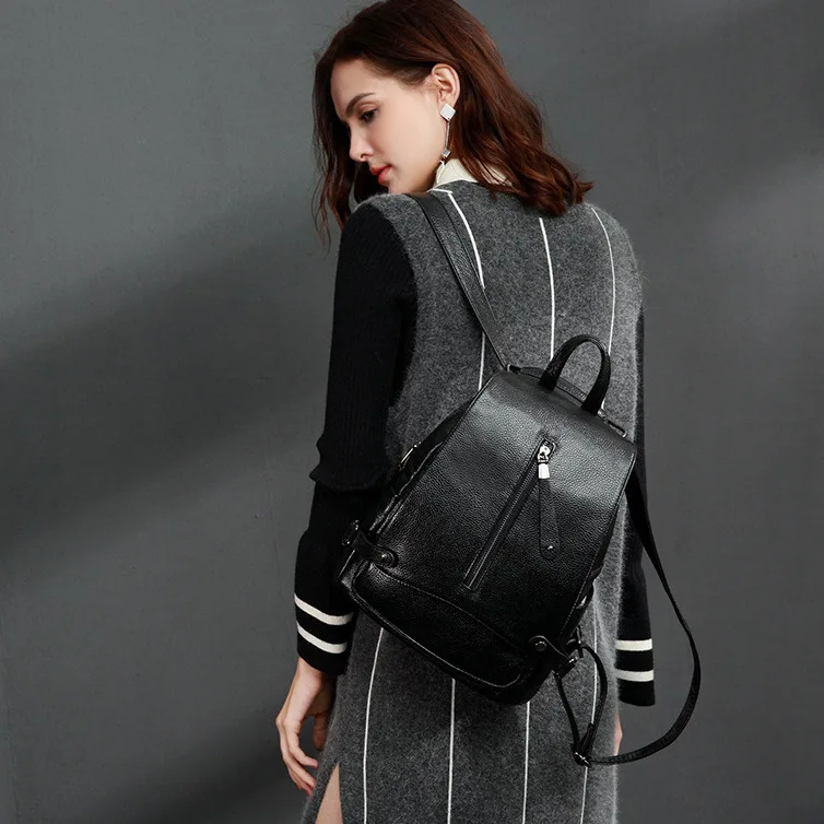 

First Layer Leather Backpackage Bag Women's 2019 New Style Fashion Elegant Europe And America WOMEN'S Leather Bags Large Bag Bac