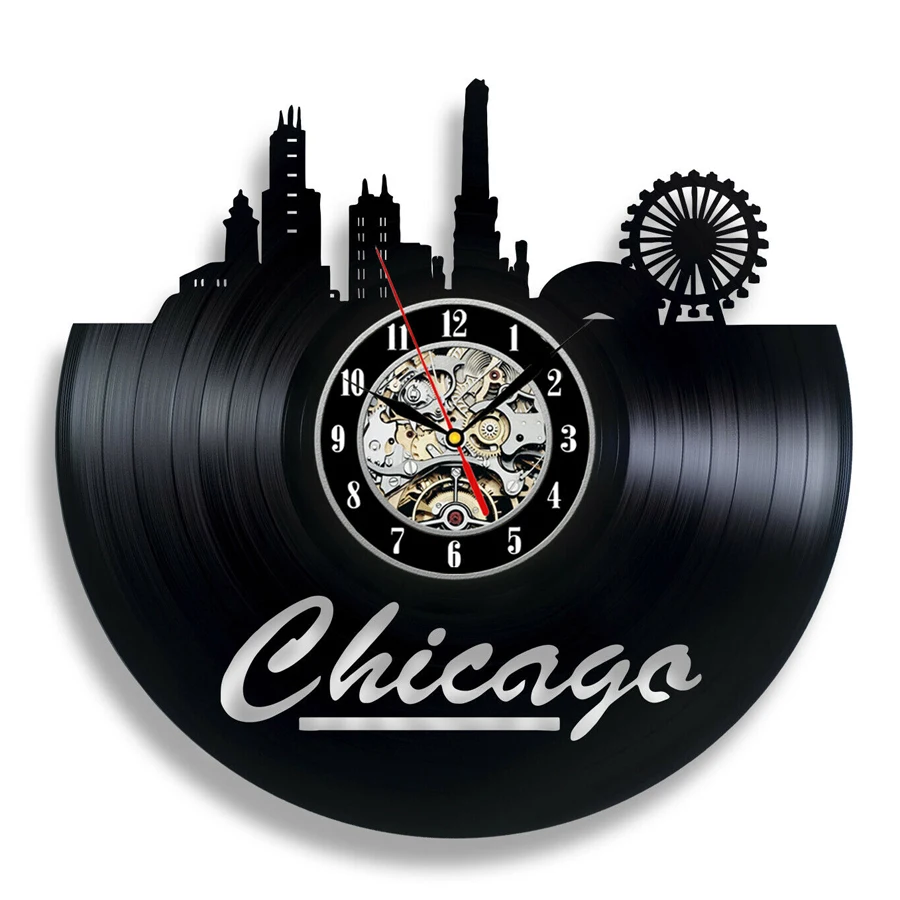 Chicago виниловые настенные часы современный дизайн для гостиной Chicago City Symbol 3D наклейки виниловые настенные Clcok домашние декоративные часы