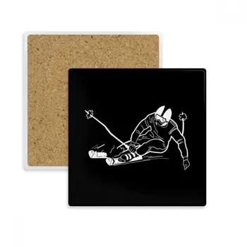 

Black Winter Sport Skiing Pattern Illustration Square Coaster Cup Mug Holder Absorbent Stone for Drinks 2pcs Gift